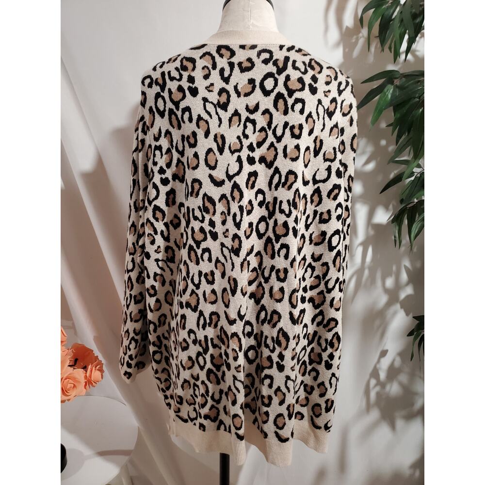 Croft & Barrow Leopard Animal Print Knit Open Cardigan Sweater Size 2X Neutral - Picture 3 of 9